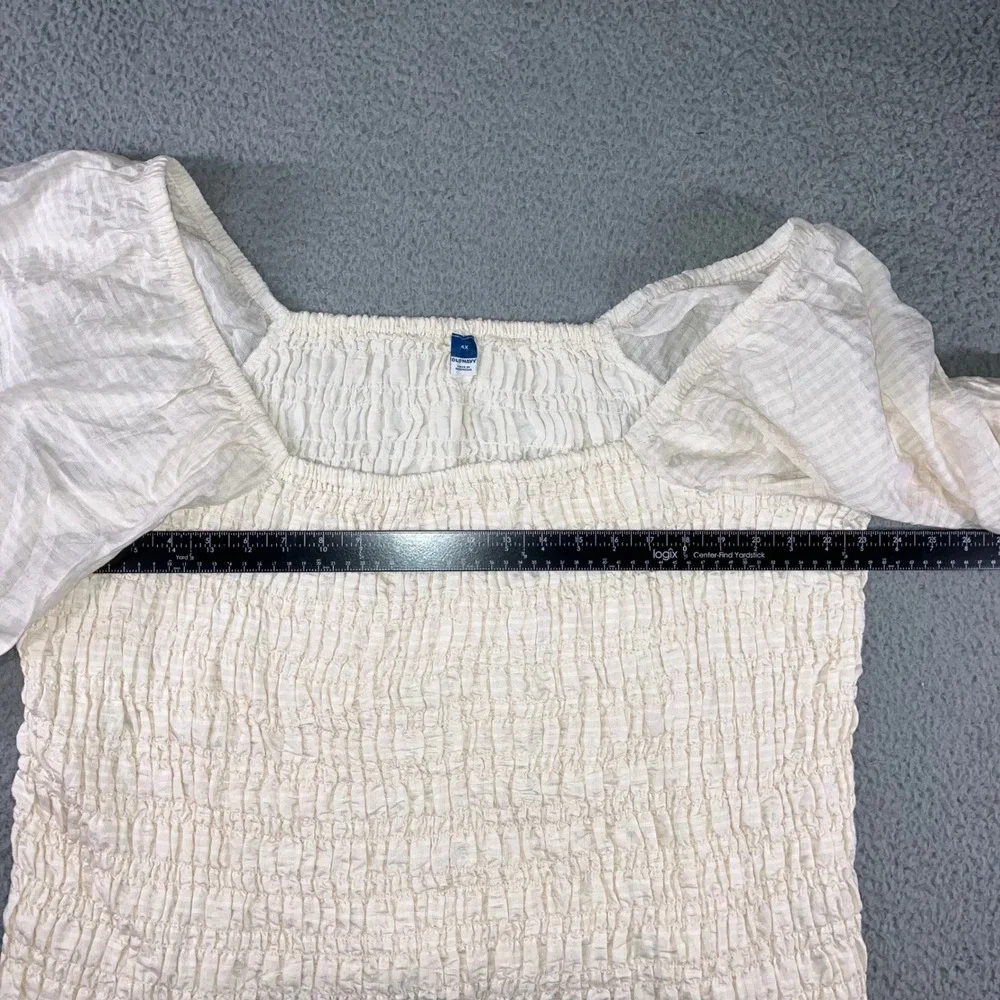 Smocked Top 4X Cream Puff Sleeve‎ Square Neck Lettuce Hem Fairy Coquette Boho
